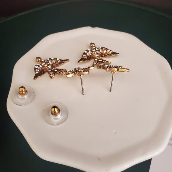 Cabi Lookout Earrings Bird and Starfish Charms Antique Gold Crystal Accents - Picture 6 of 7